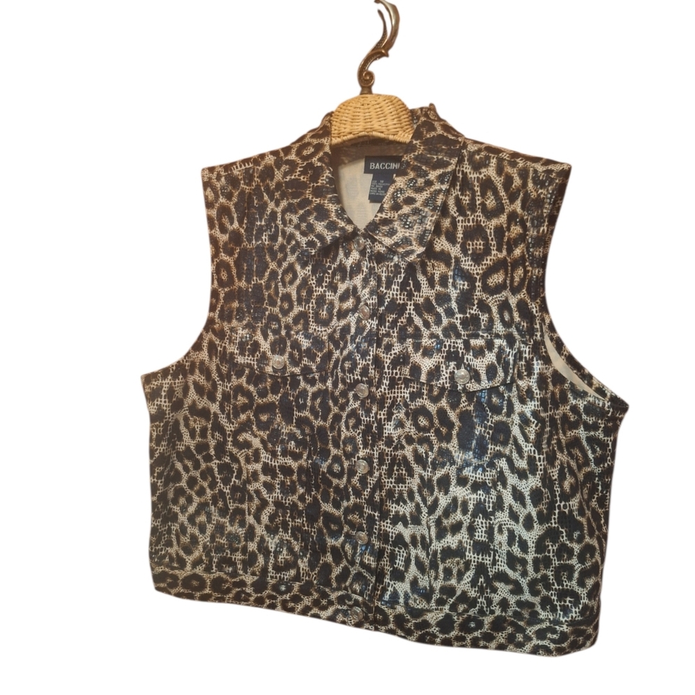 Vintage Y2K Baccini Vest Womens Plus 18  Animal Print Mob Retro Button Down Crop